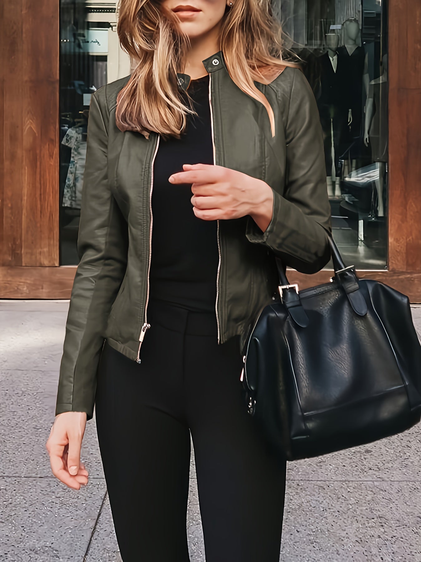 Blouson motard en similicuir – Coupe ajustée, style motard zippé