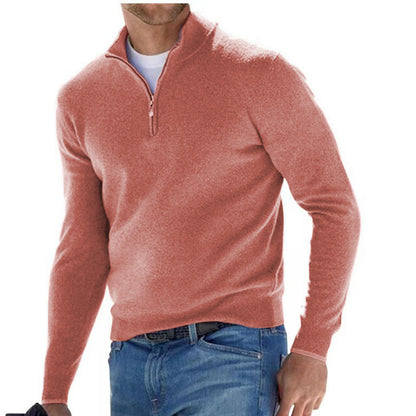 Pull col V zippé pour homme – Pull d'automne décontracté effet cachemire