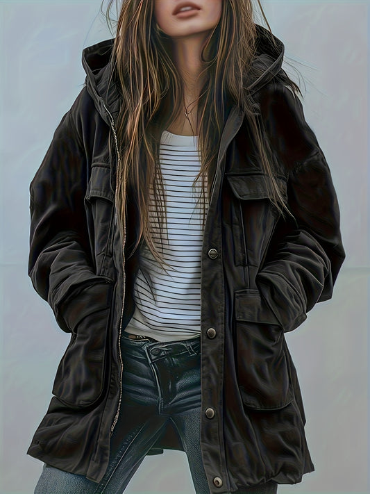 Women’s Olive Heavy-Duty Hooded Jacket – Thick All-Season Workwear Coat