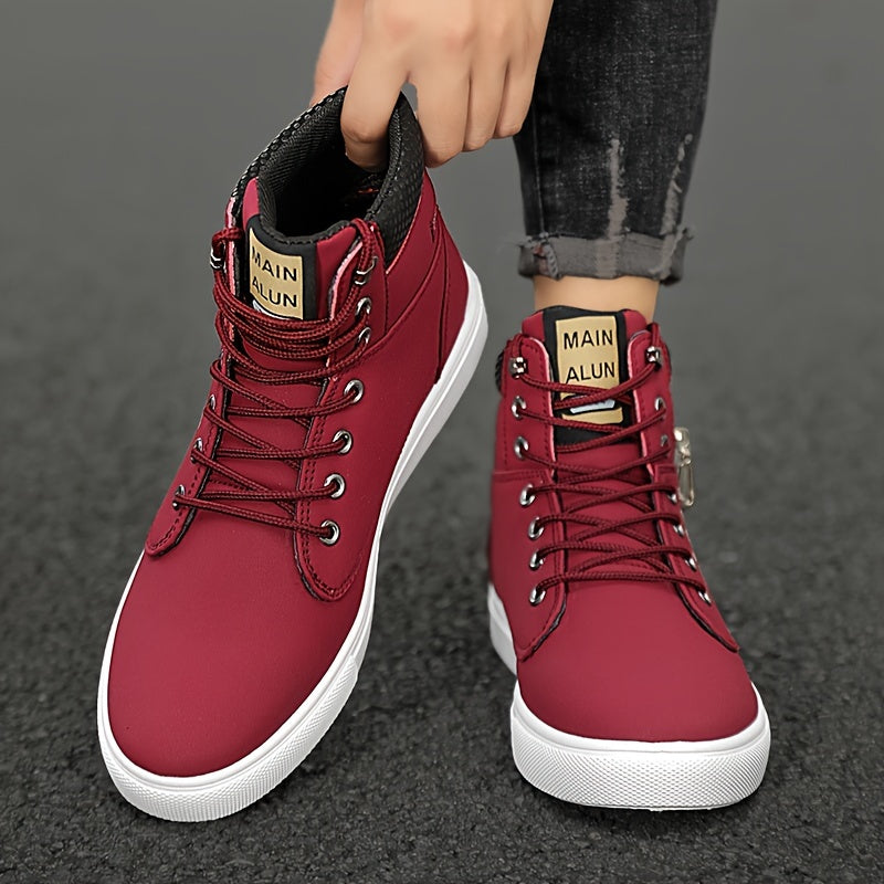 Men’s Mid-Top Casual Sneakers – Non-Slip PU Streetwear Shoes