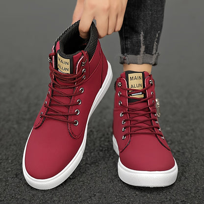 Men’s Mid-Top Casual Sneakers – Non-Slip PU Streetwear Shoes