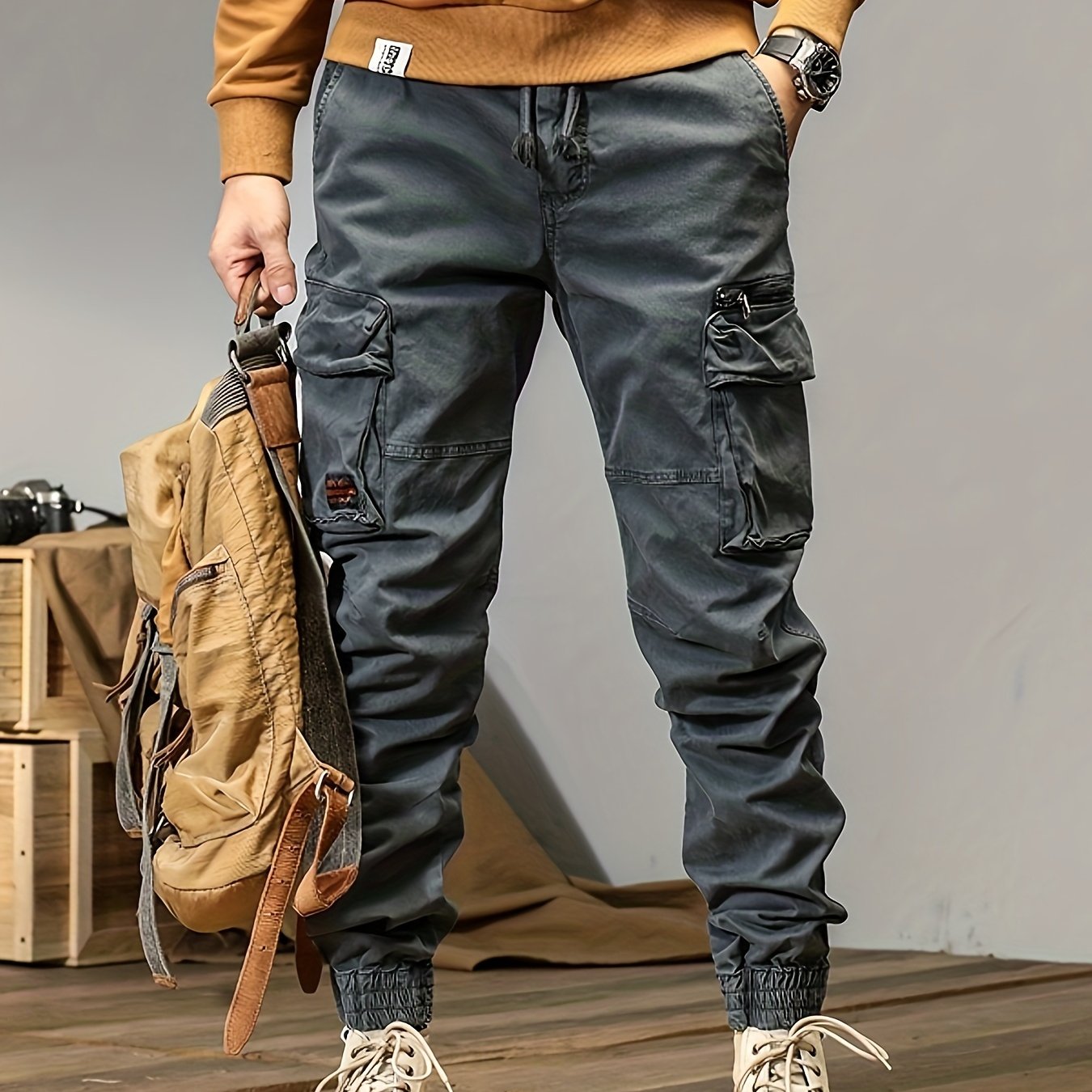 Men’s Multi-Pocket Work Pants – Outdoor Casual Cargo Trousers with Stretch