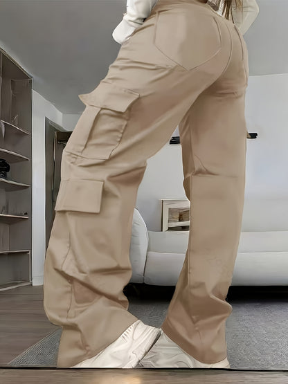 Pantalones cargo de cintura alta – Pierna ancha estilo urbano con múltiples bolsillos