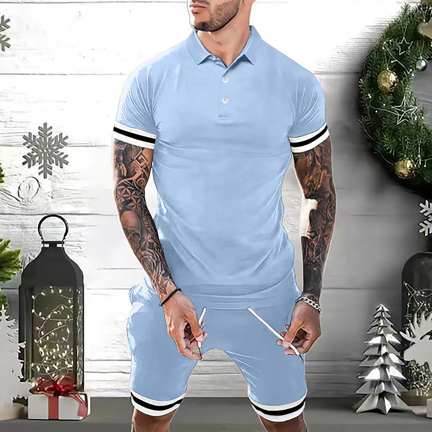 Conjunto de verano de 2 piezas de polo y shorts para hombre – Atuendo deportivo casual