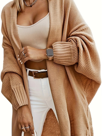 Women’s Oversized Knit Cardigan – Open Front Batwing Sleeve Sweater
