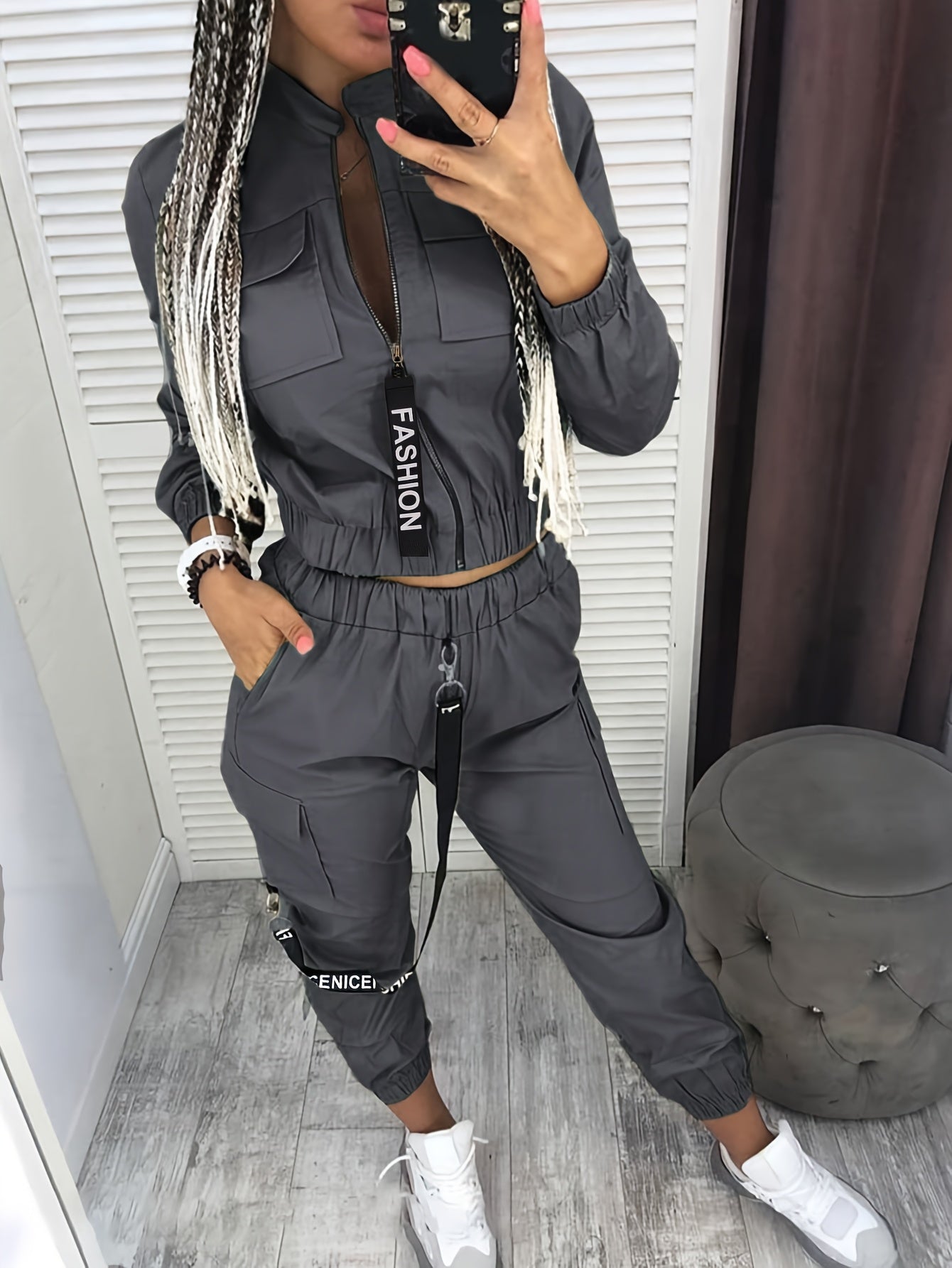 Directional Cargo Zip-Up Two-Piece Set – Women’s Casual Streetwear