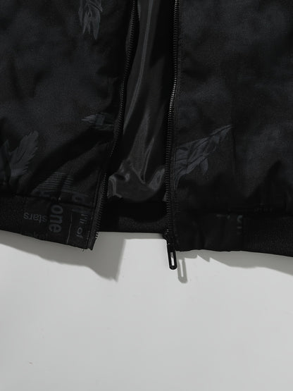 Men’s Feather Print Track Jacket – Zip-Up Baseball Collar Street Coat