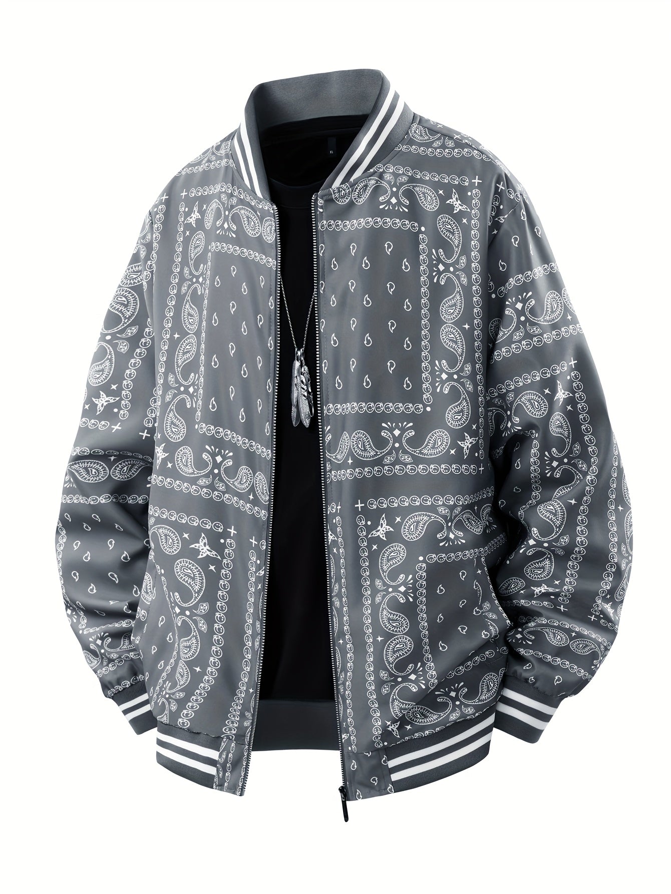 Men’s Paisley Bomber Jacket – Vintage Stand Collar Casual Outerwear