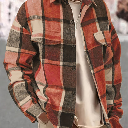 Men’s Vintage Plaid Shirt – Black & White Check Loose Button-Up Top