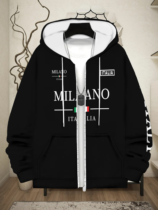 Loom & Soul Men’s Italian Stripe Zip Hoodie – Lightweight Fall Sweatshirt