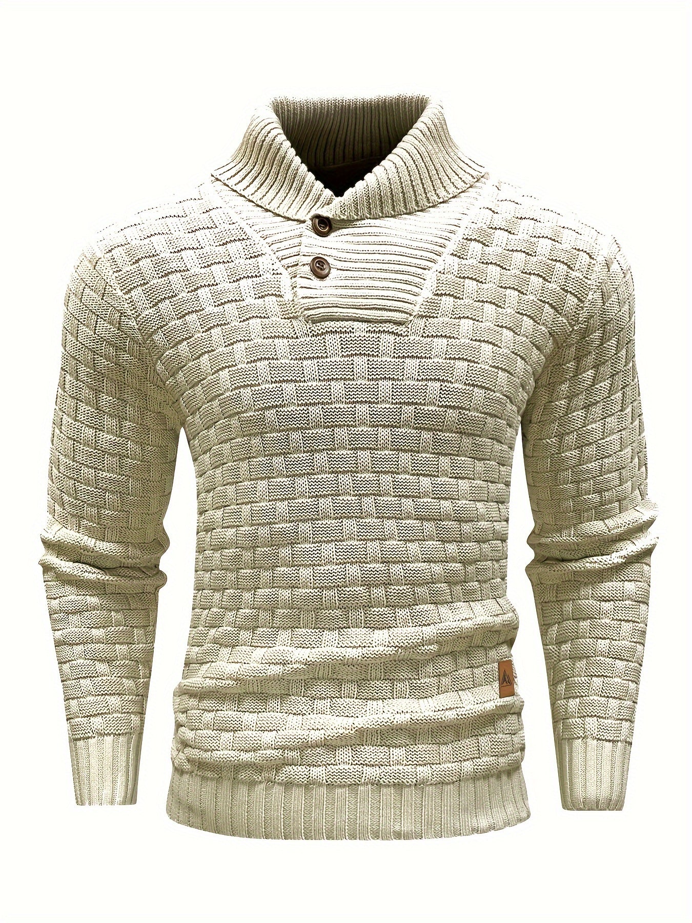 Men’s Waffle Knit Sweater – High Stretch Pullover with Lapel Collar