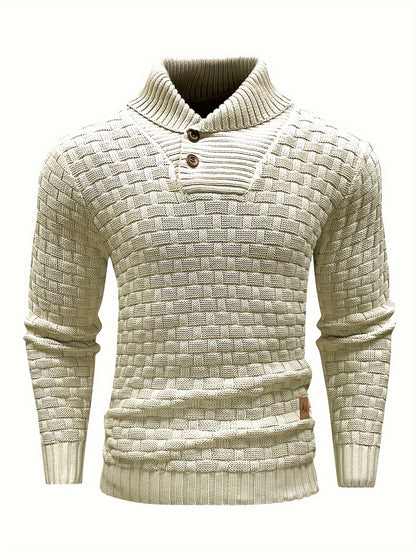 Men’s Waffle Knit Sweater – High Stretch Pullover with Lapel Collar