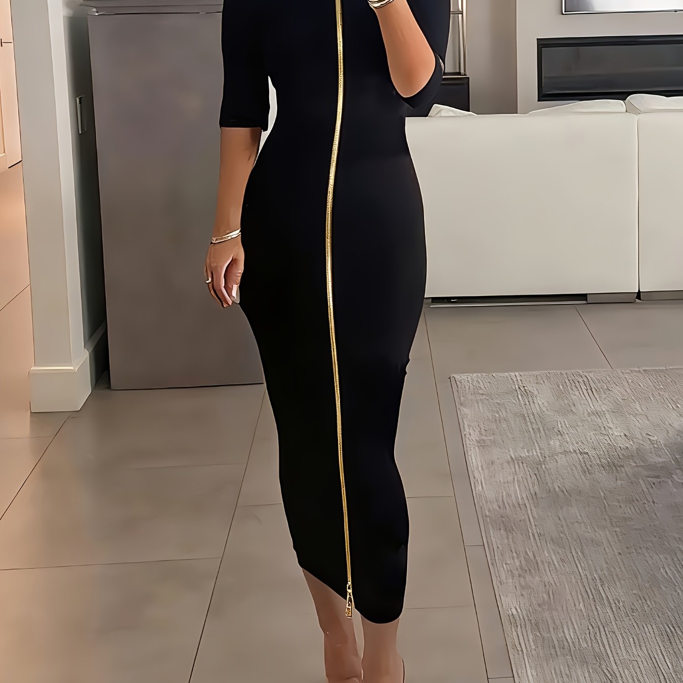 Boat Neck Bodycon Midi Dress – Elegant Slim Fit Short Sleeve Dress