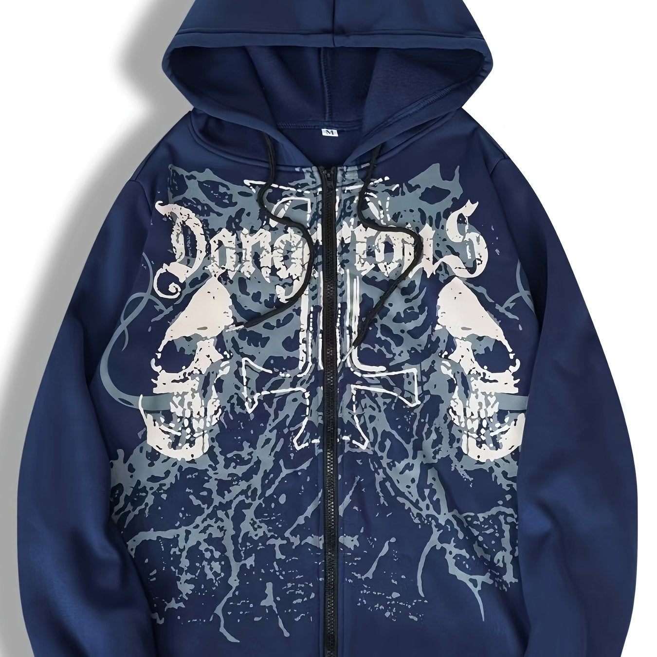 Men’s Skull Print Hooded Jacket – Zip-Up Casual Fall/Winter Hoodie