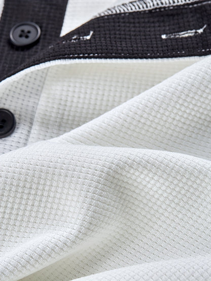 Men’s Waffle-Knit Henley Shirt – Long Sleeve Contrast Casual Top