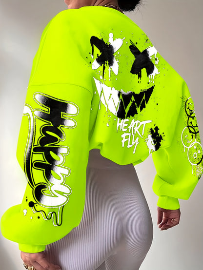 Women’s Graffiti Letter Sweatshirt – Black Artistic Fall/Winter Pullover