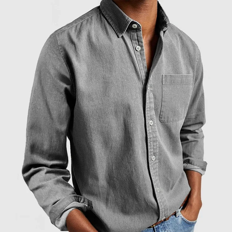Chemise boutonnée à manches longues pour homme – Cardigan décontracté en mélange de coton