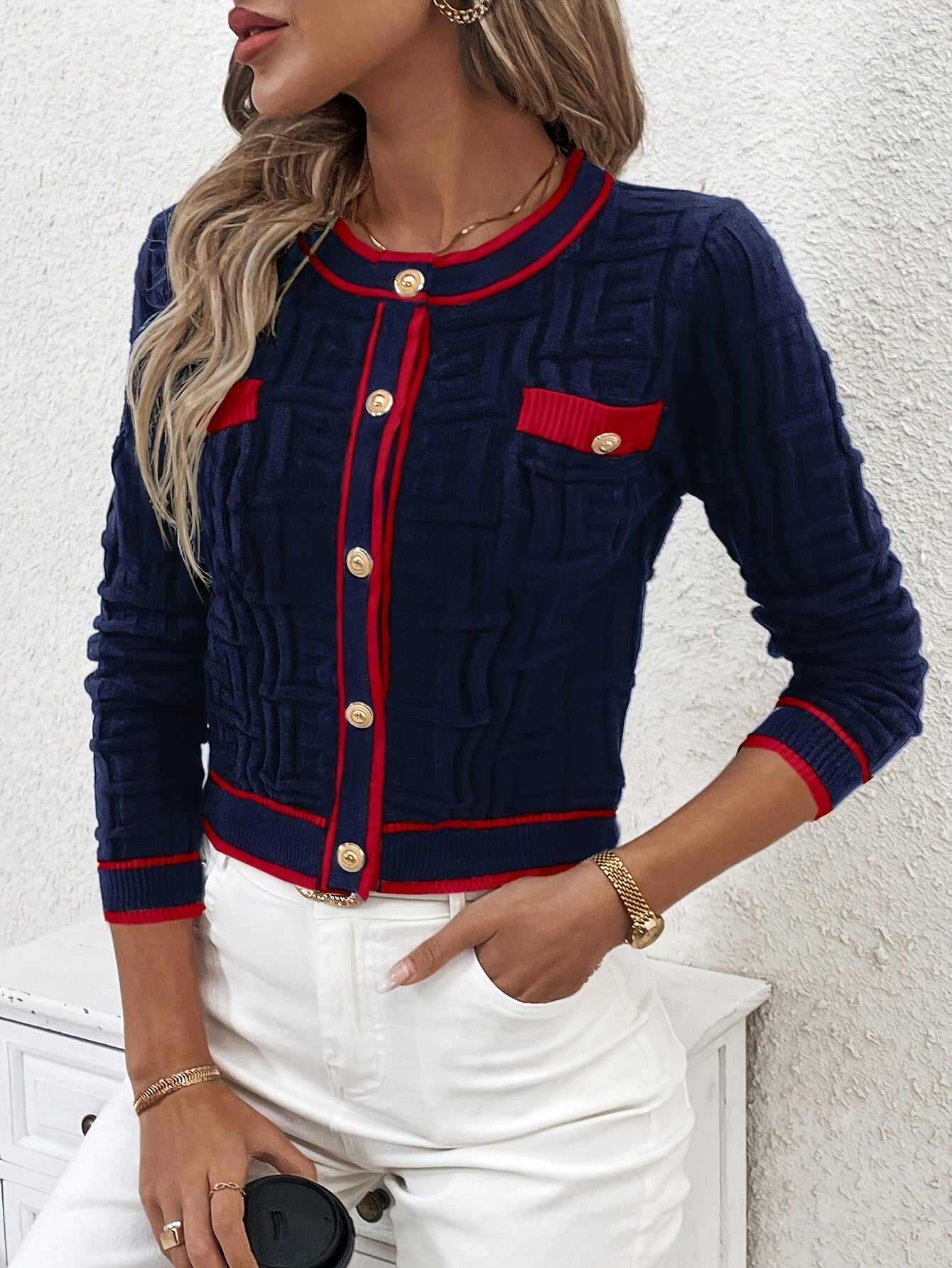 Slim-Fit Striped Cardigan – Elegant High-Stretch Knit Spring/Fall Sweater