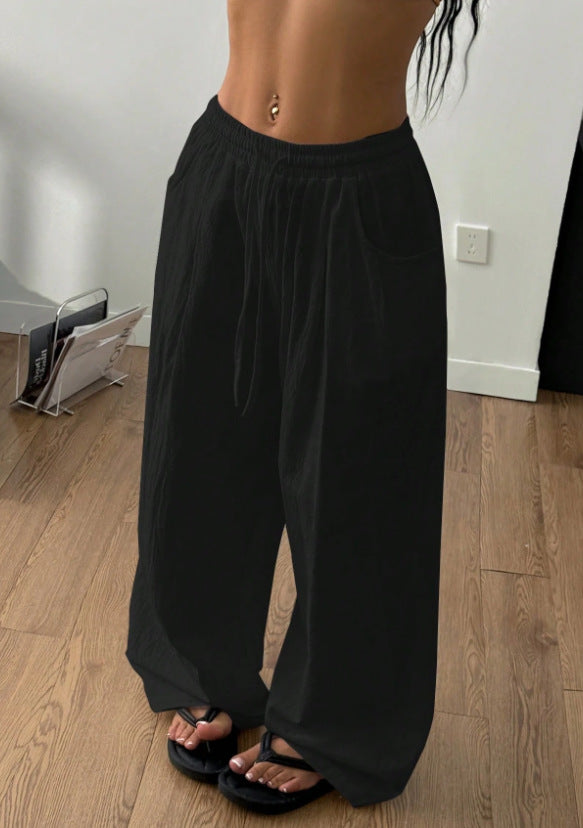 Women’s Flowy Drawstring Pants – High Waist Wide-Leg Fit