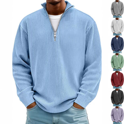 Men’s Corduroy Zip Stand Collar Sweatshirt – Casual Long Sleeve Top