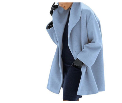 Abrigo suelto de lana para mujer – Chaqueta de invierno casual con cuello redondo