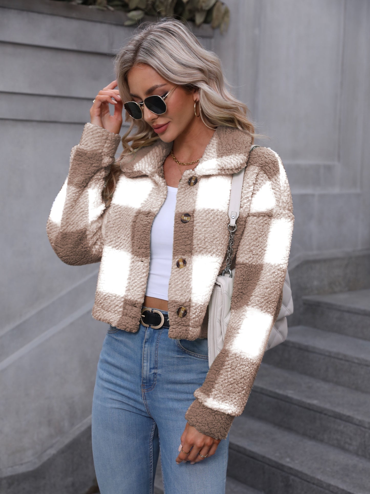 Women’s Plaid Teddy Coat – Button-Up Warm Checkered Fall/Winter Outerwear