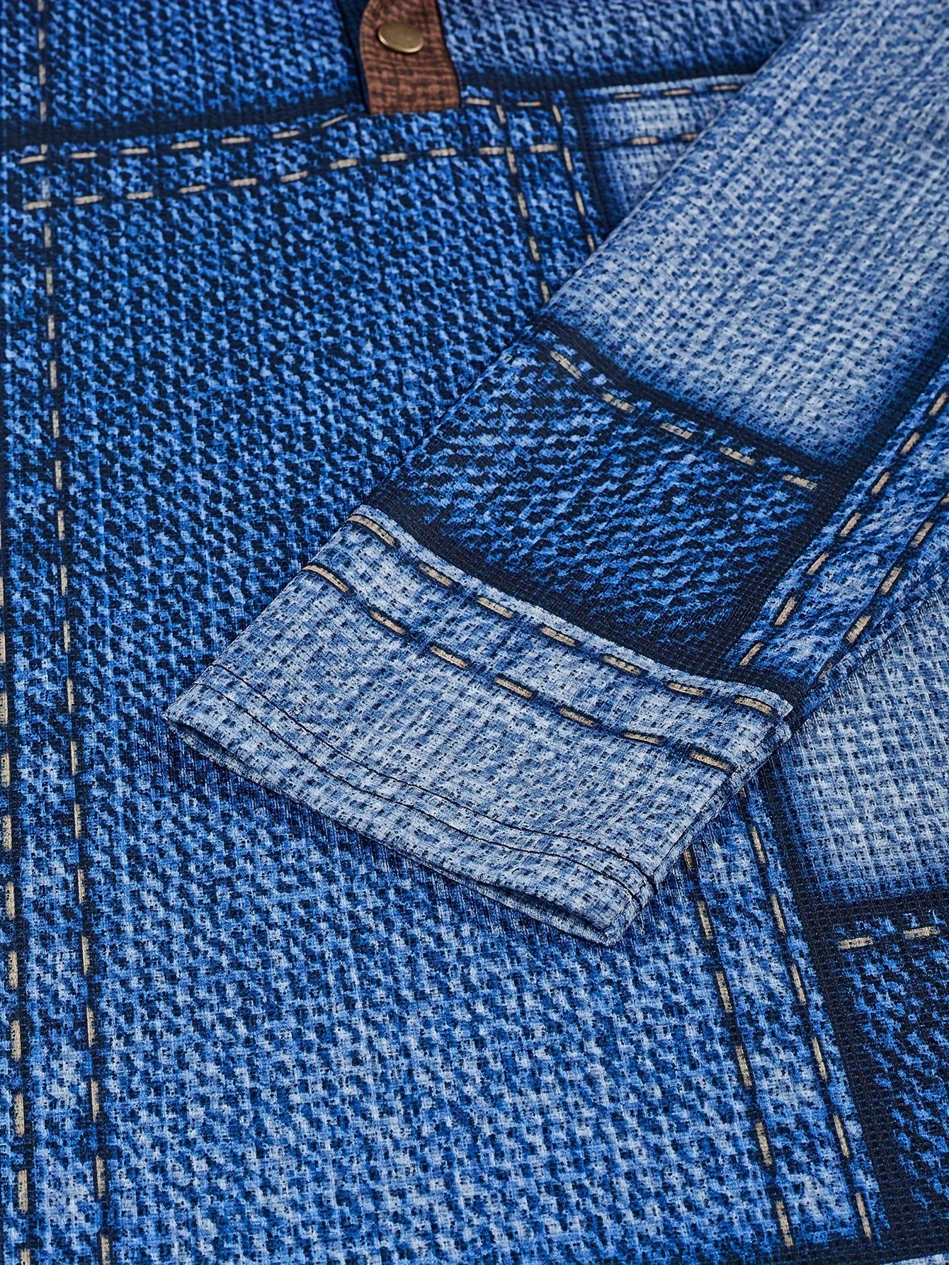 Men’s Geometric Henry Shirt – Long Sleeve Casual Crew Neck Top