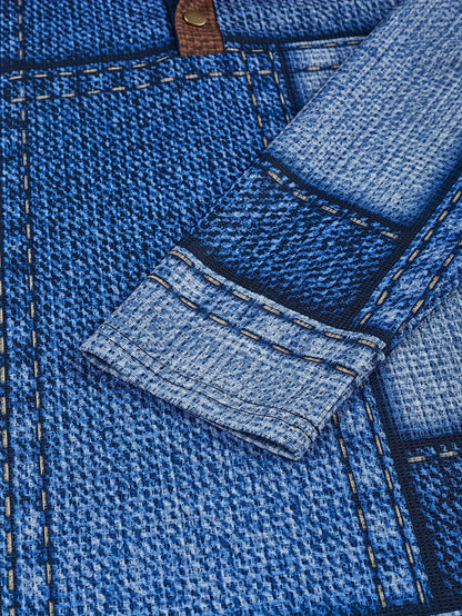 Men’s Geometric Henry Shirt – Long Sleeve Casual Crew Neck Top