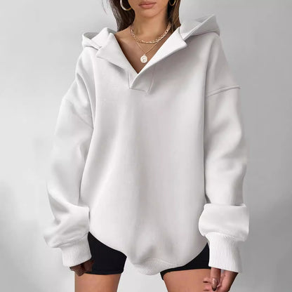 Sudadera con capucha de color liso para mujer – Sudadera holgada de manga larga