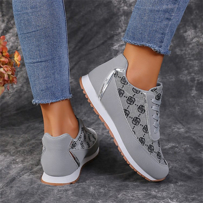 Loom & Soul Women’s Flower Print Lace-Up Sneakers – Casual Lightweight PU Walking & Running Shoes