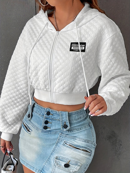 Women’s Elegant Letter Hoodie – Red & Black Cropped Street Pullover