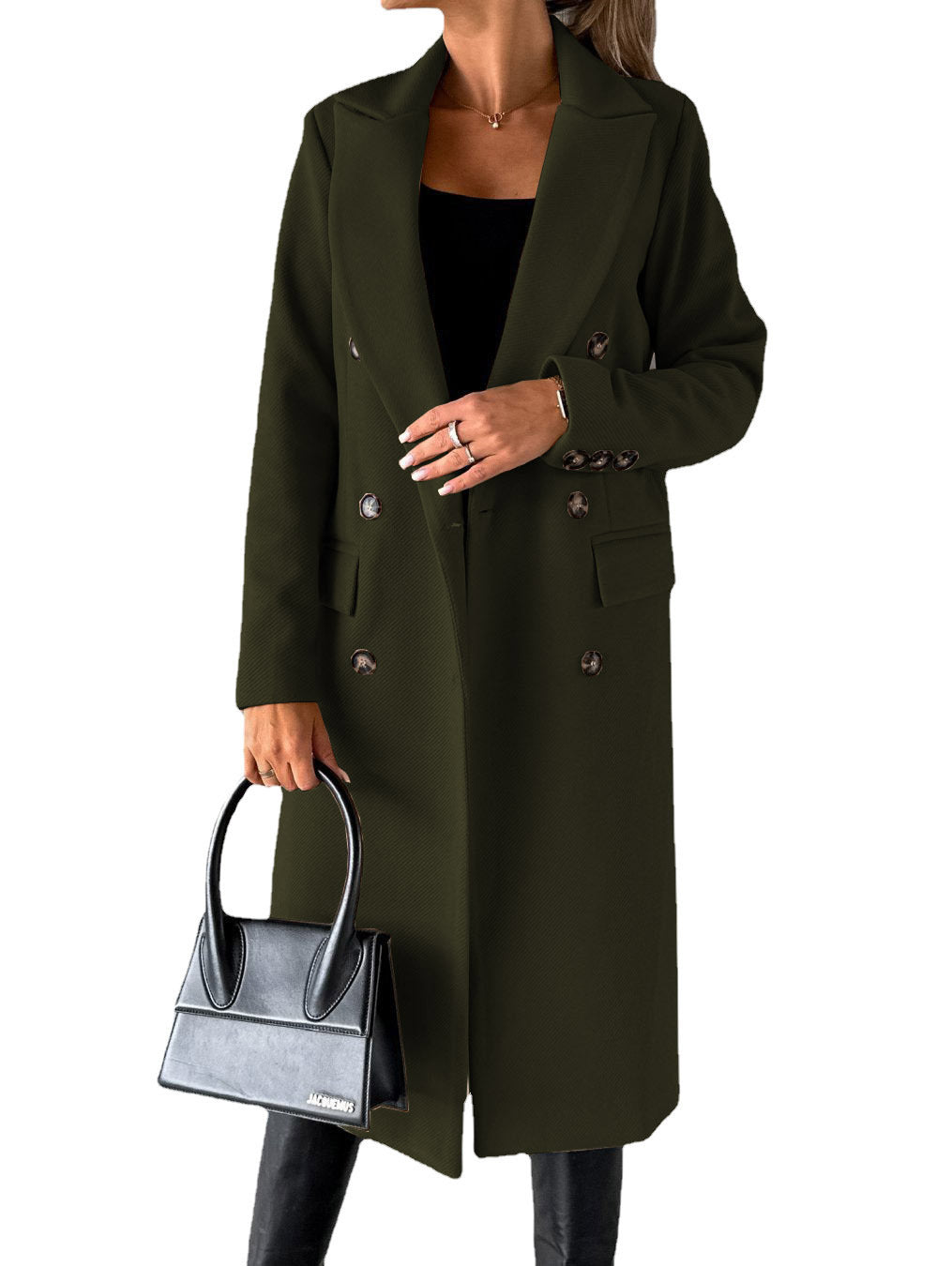 Loom & Soul™ Double-Breasted Lapel Coat – Women’s Slim Long Winter Jacket for Effortless Street Chic