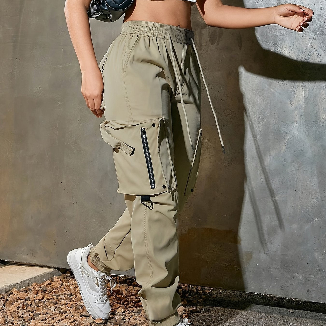 Pantalon cargo à cordon de serrage pour femme – Coupe décontractée style urbain, multipoches