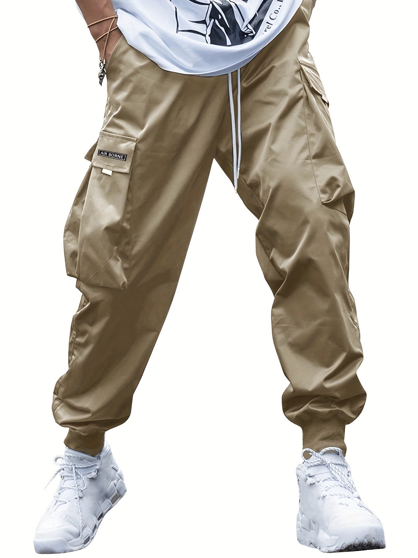 Loom & Soul™ Men’s Cargo Pants – Multi-Pocket Hip-Hop Streetwear Drawstring Trousers