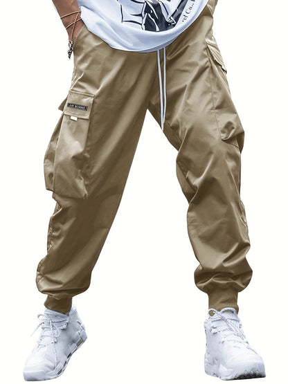 Loom & Soul™ Men’s Cargo Pants – Multi-Pocket Hip-Hop Streetwear Drawstring Trousers