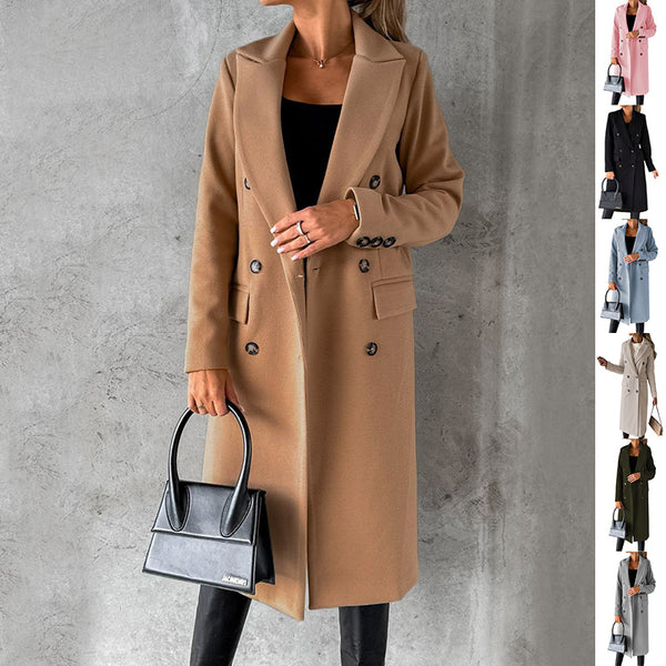 Loom & Soul™ Double-Breasted Lapel Coat – Women’s Slim Long Winter Jacket for Effortless Street Chic
