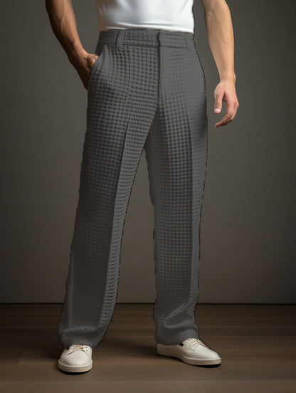Pantalon de costume droit gaufré pour homme – Pantalon décontracté et d'affaires toutes saisons