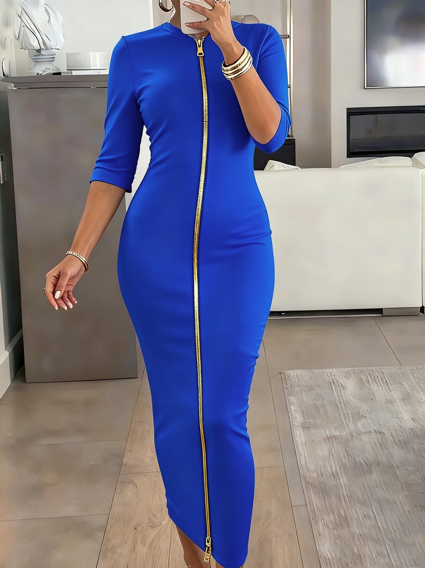 Boat Neck Bodycon Midi Dress – Elegant Slim Fit Short Sleeve Dress