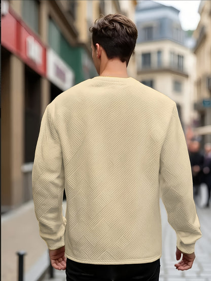 Sweat-shirt ras du cou jacquard homme – Pull décontracté à manches longues motifs géométriques