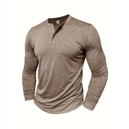 Men’s Long Sleeve Henley Shirt – Slub Cotton Casual Pullover