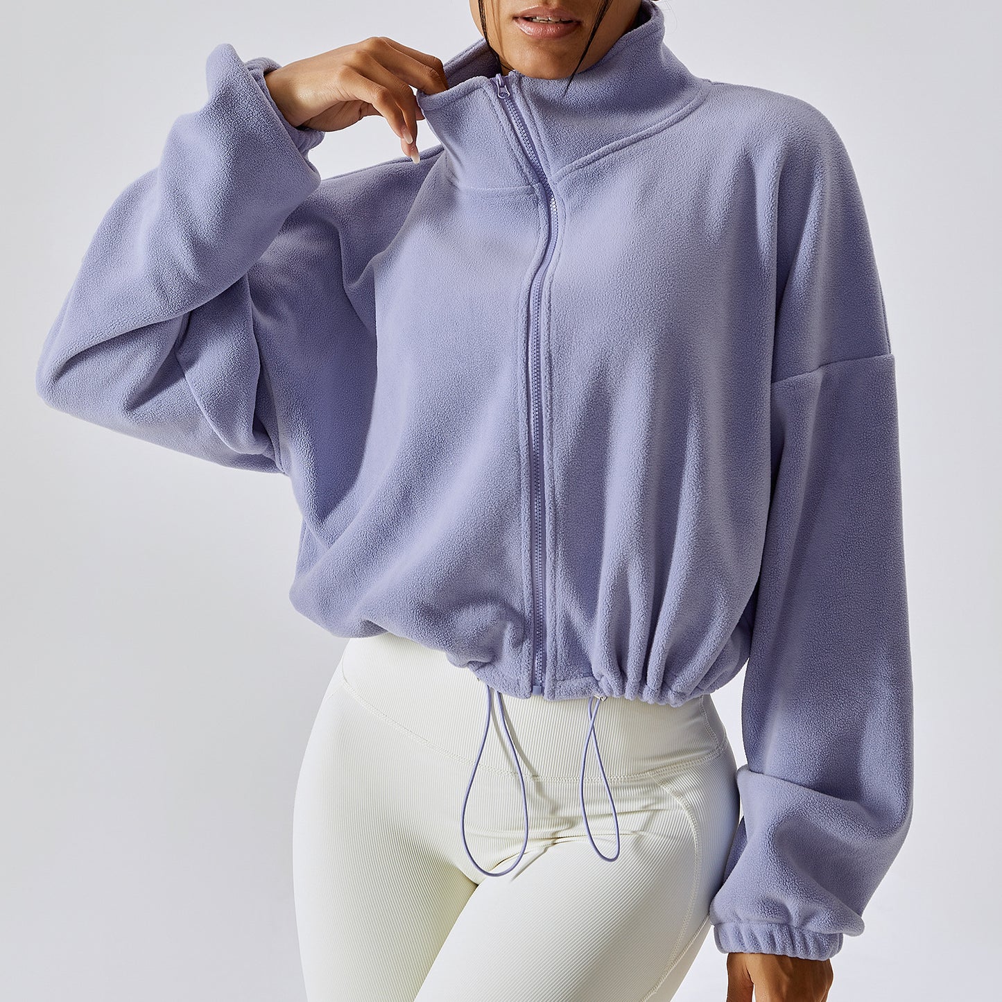 Chaqueta deportiva de mujer con cuello alto, tipo cachemir – Corte suelto de otoño