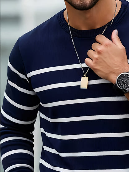 Pull en maille rayé pour homme – Col rond décontracté style streetwear