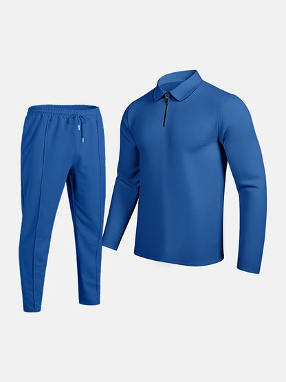Men’s Lightweight Casual Suit Set – Half-Zip Lapel Top & Pants