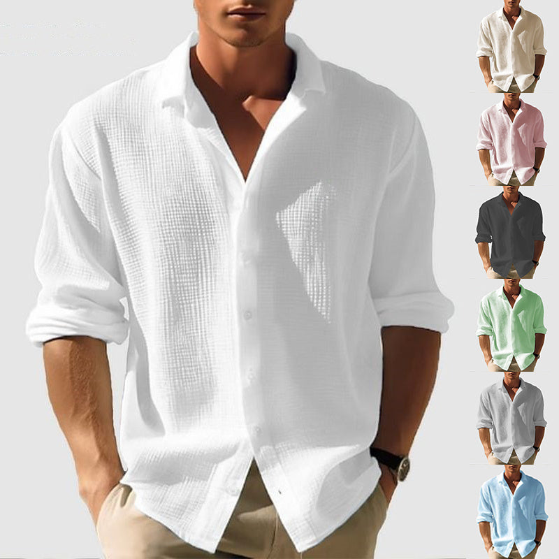 Loom & Soul™ Men’s Long Sleeve Lapel Shirt – Solid Color Button-Up Casual Top for Fall & Spring