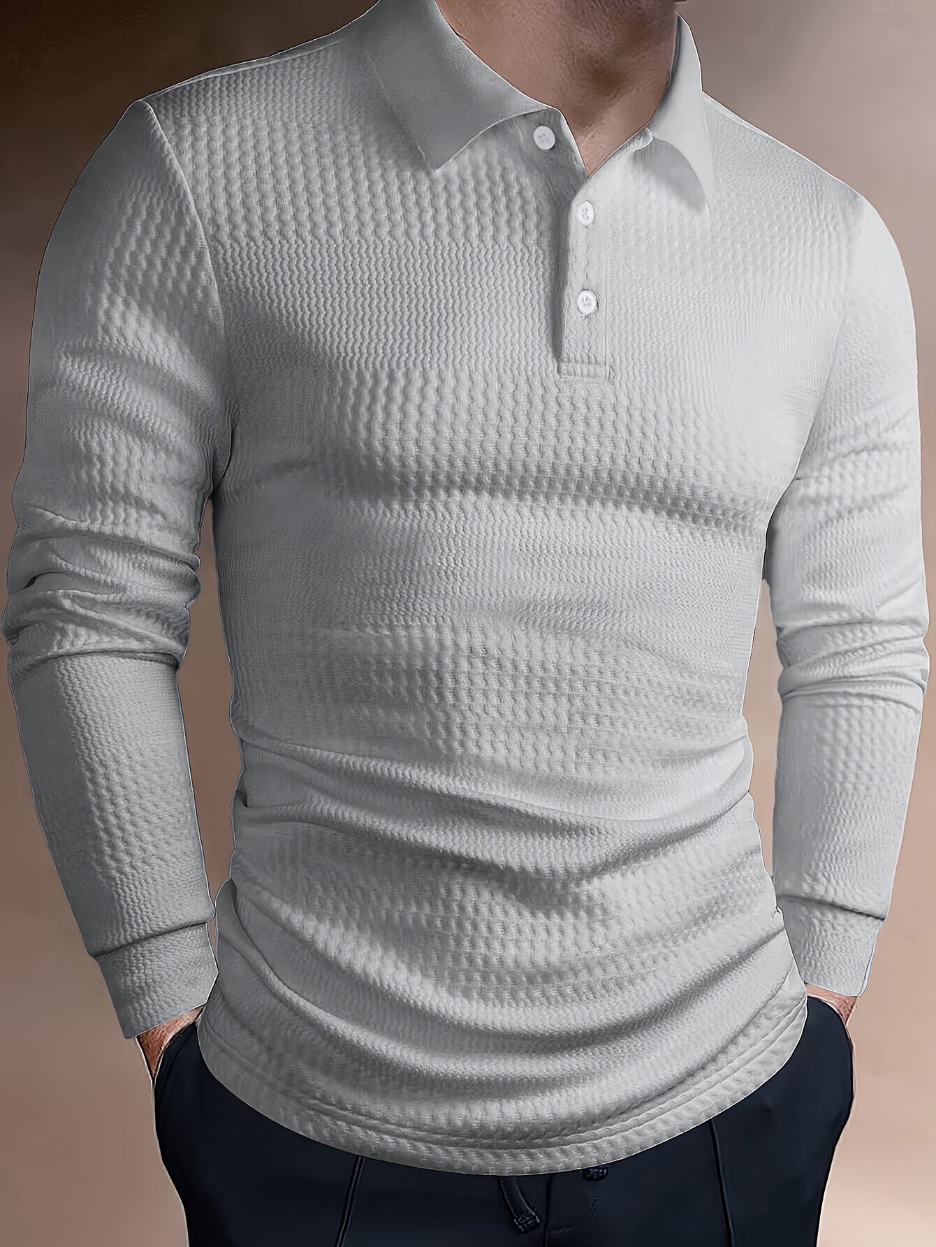 Men’s Summer Jacquard Lapel Shirt – Slim Fit Short Sleeve Polo