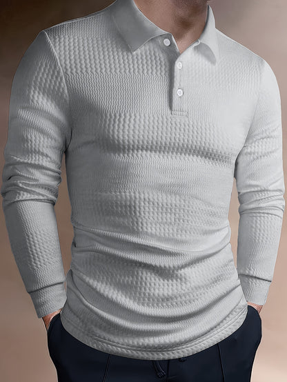 Men’s Summer Jacquard Lapel Shirt – Slim Fit Short Sleeve Polo