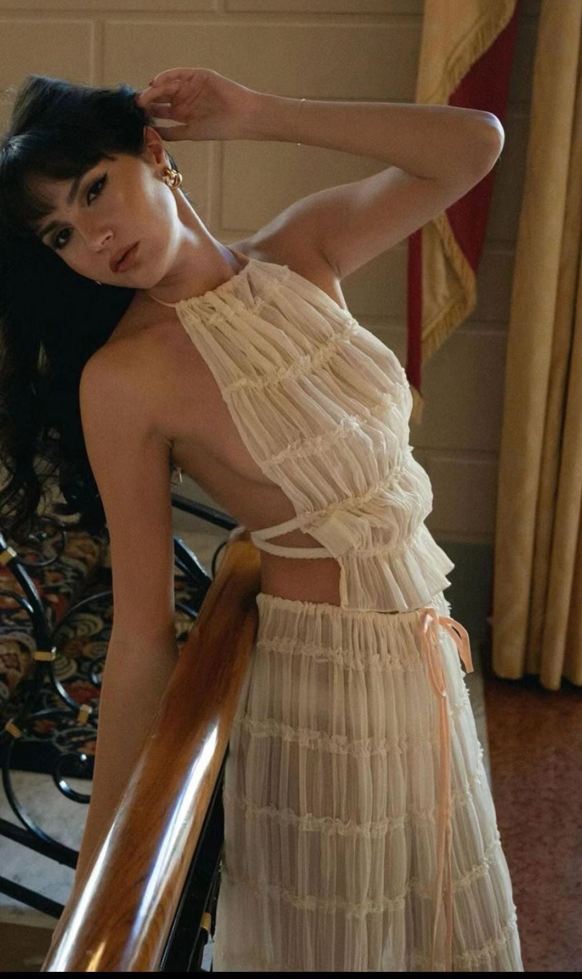 Loom & Soul™ 2-Piece Halter Dress Set – Women’s Backless Crop Top & Pleated High-Waist Maxi Skirt