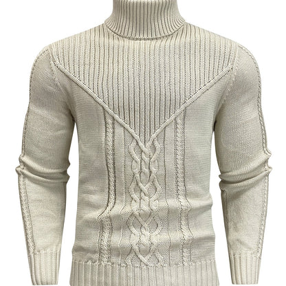 Suéter de cuello alto trenzado vintage para hombre – Jersey de punto clásico