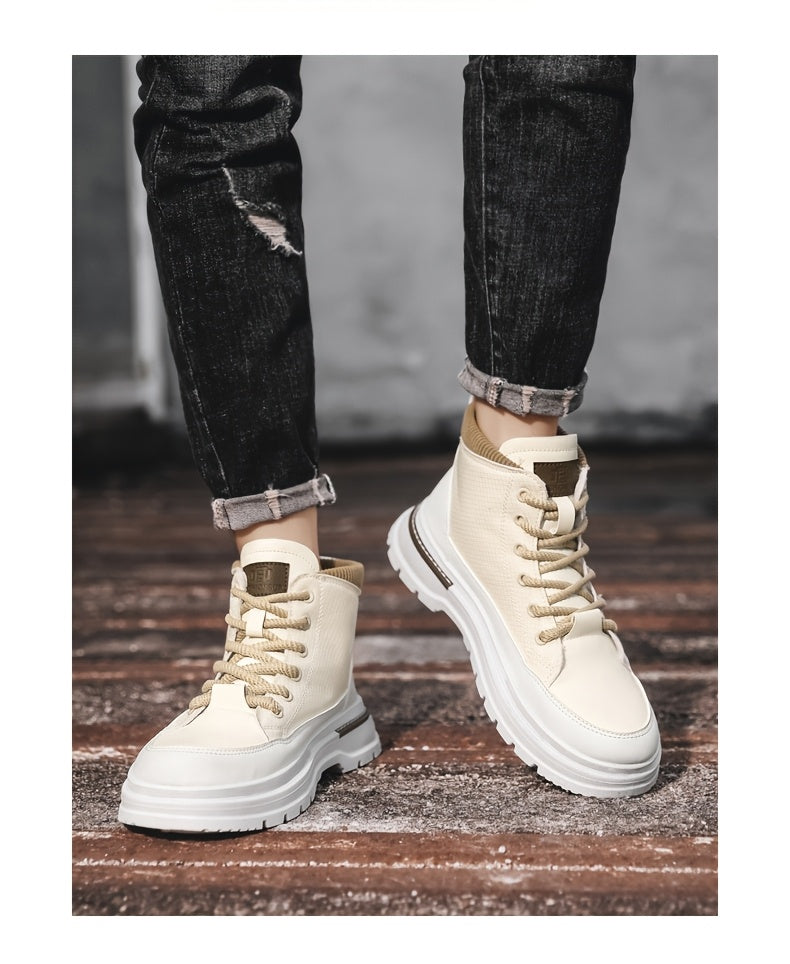 Men’s Green & White High-Top Sneakers – Lace-Up Streetwear Boots