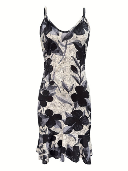 Floral Bodycon Summer Dress – Black & White Spaghetti Strap Party Dress